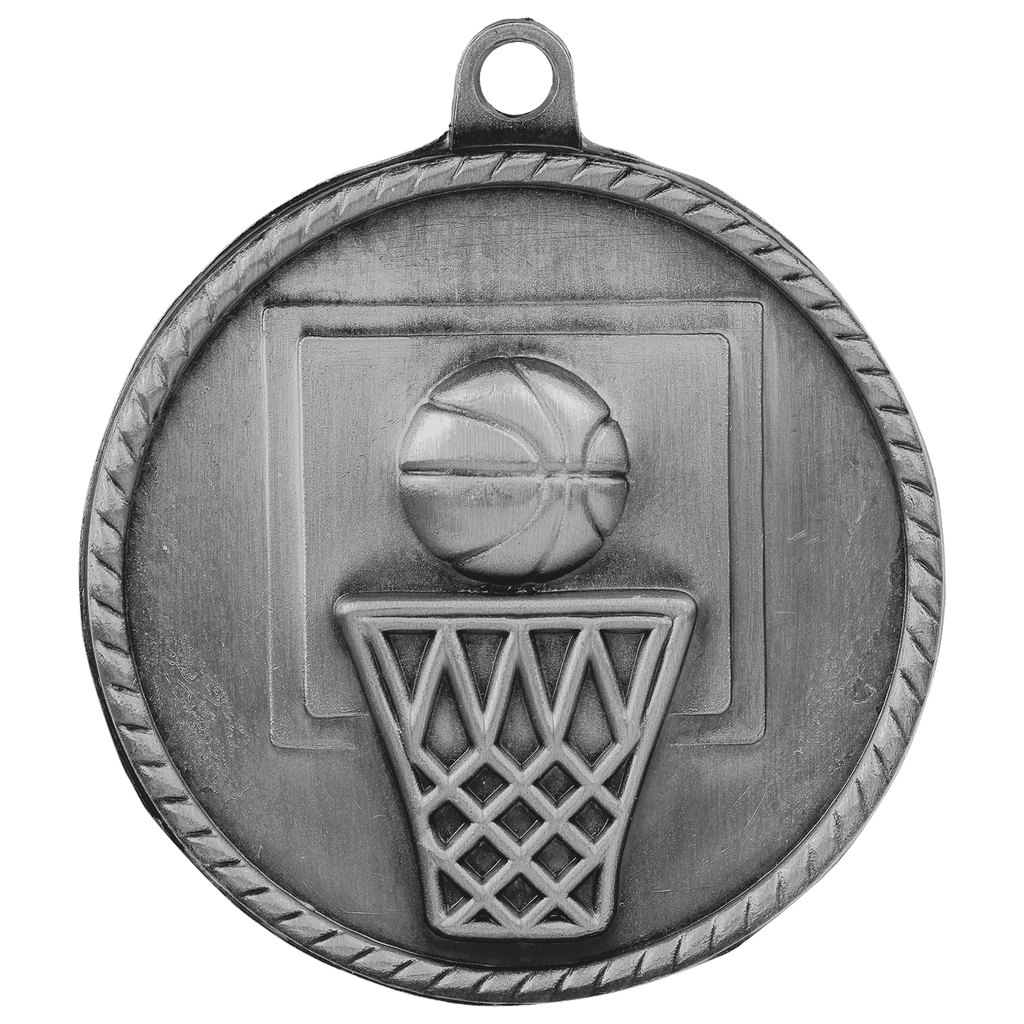 Antique Silver 2" Basketball High Relief Medal