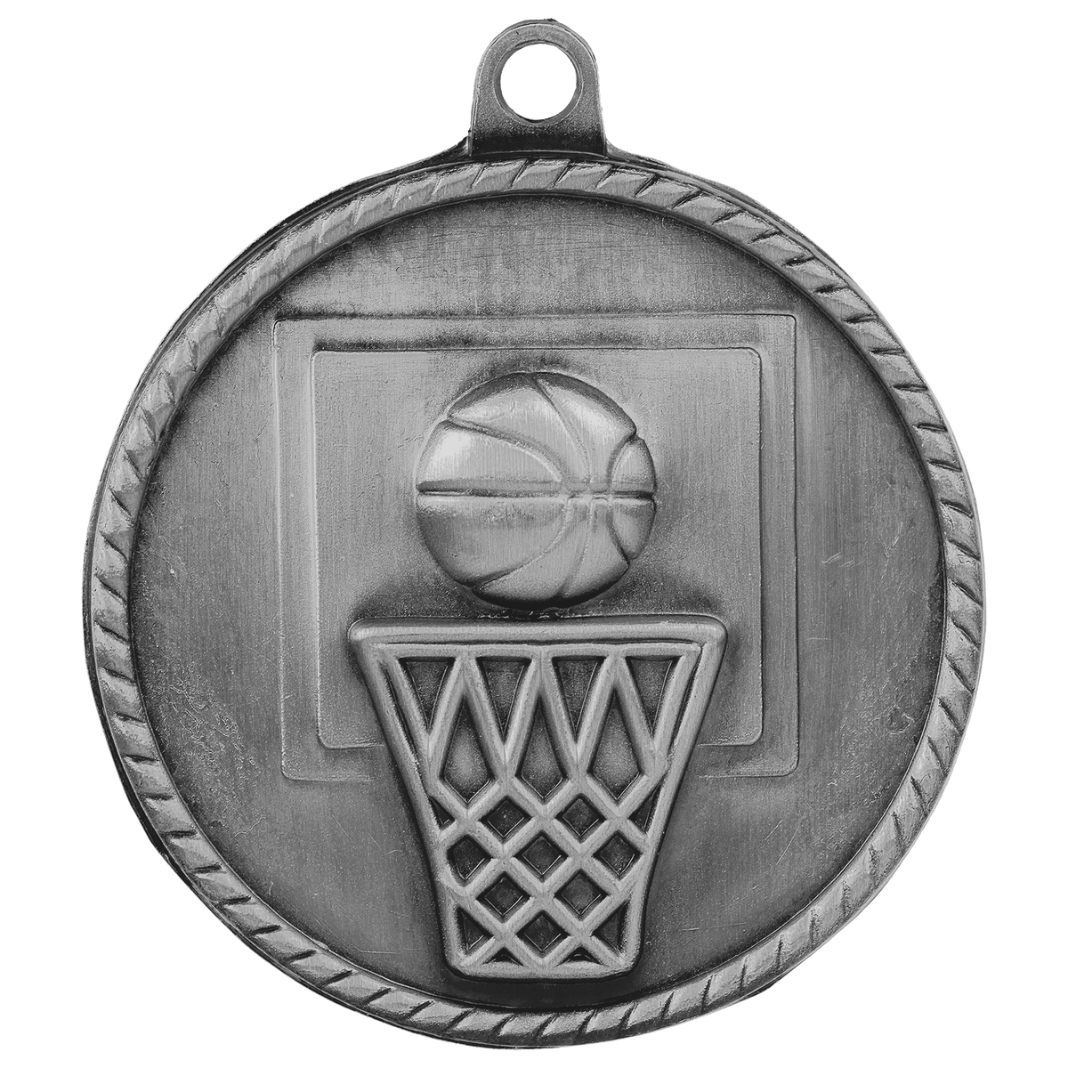 Antique Silver 2" Basketball High Relief Medal