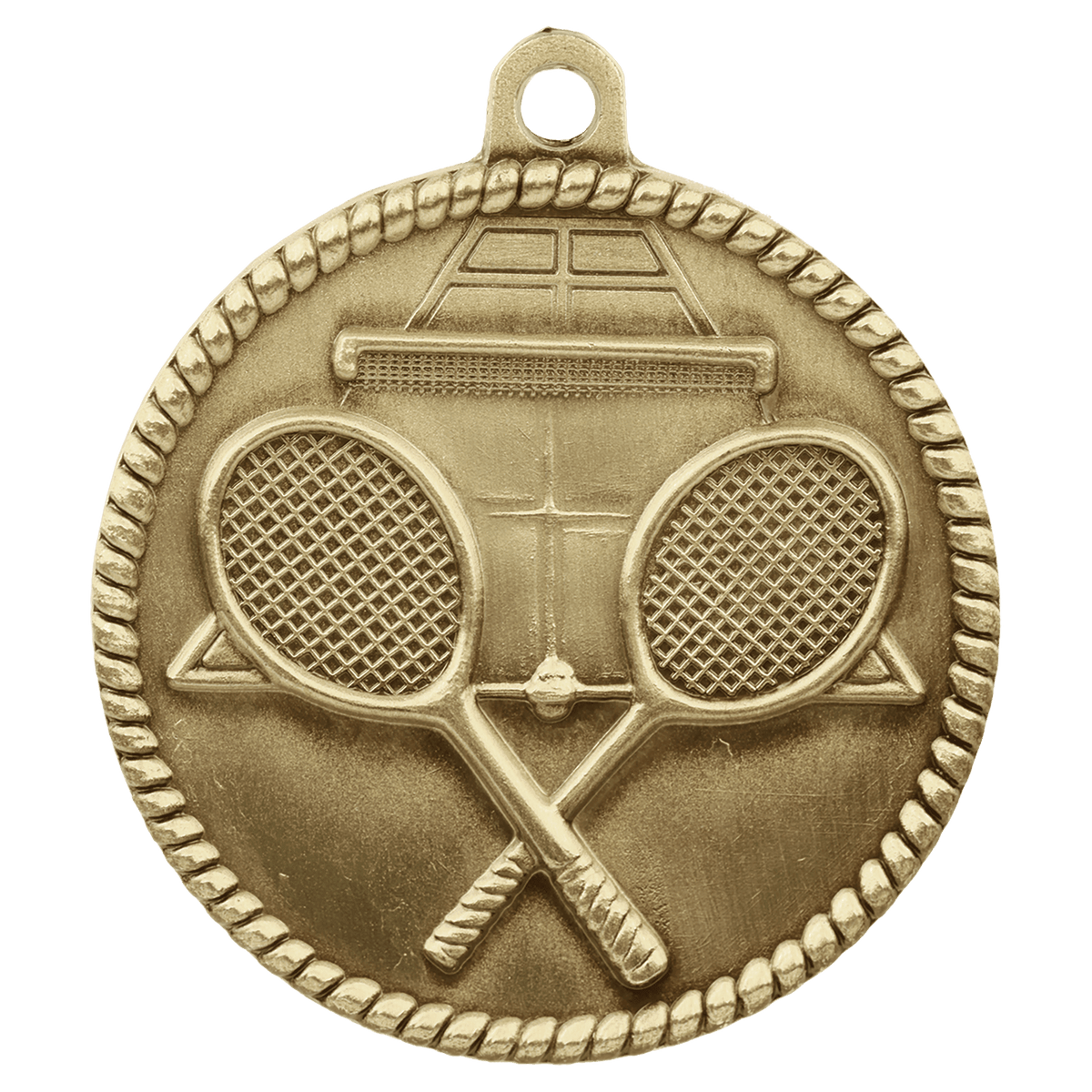 Antique Gold 2" Tennis High Relief Medal