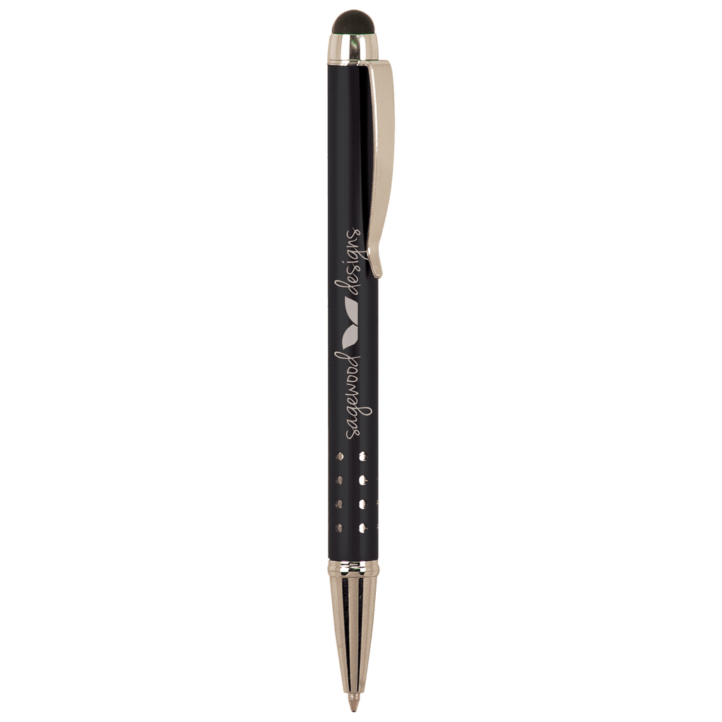 Black with Silver Trim Laserable Pen with Stylus