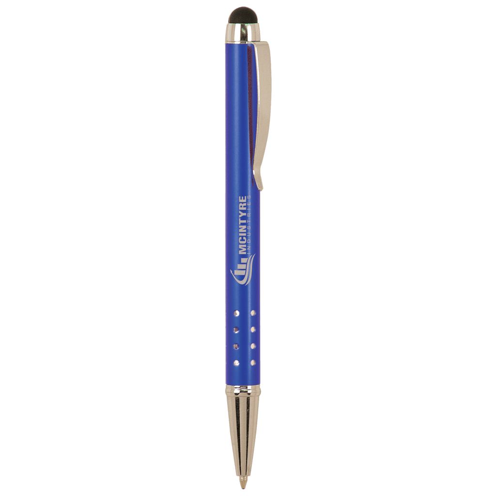 Blue with Silver Trim Laserable Pen with Stylus