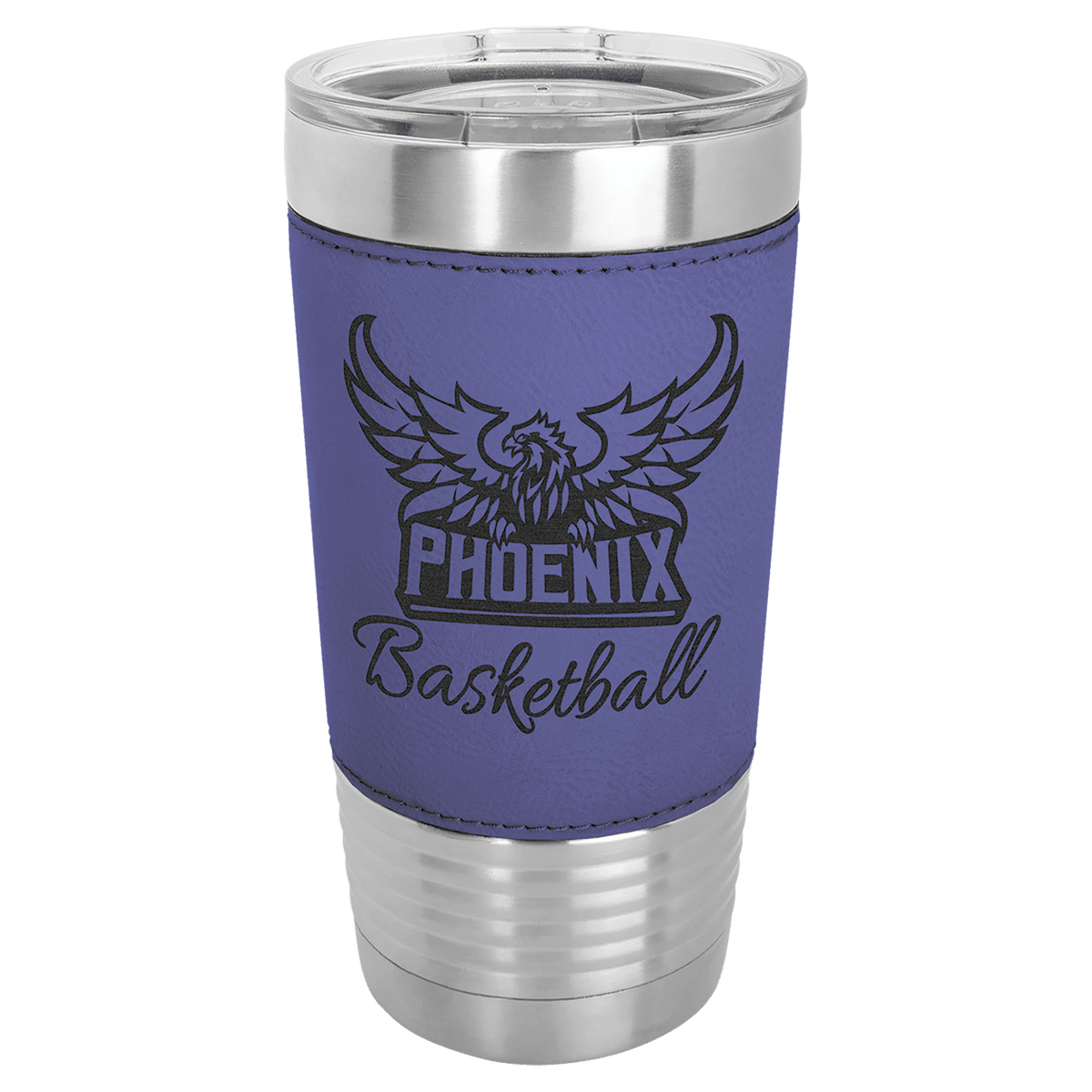 Purple Black Polar Camel 20 oz. Laserable Leatherette Tumbler with Clear Lid