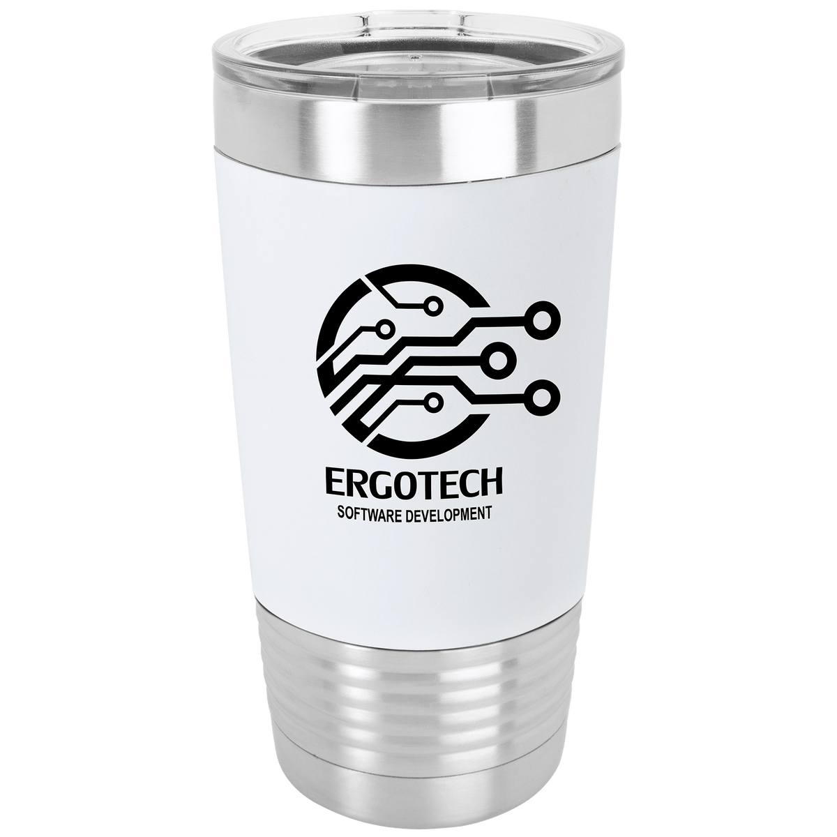 White Black 20 oz. Polar Camel Tumbler with Silicone Grip and Clear Lid