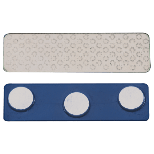 1 3/4" x 1/2" 3-Post Blue Plastic Backed Magnet with Adhesive