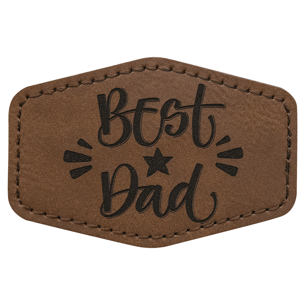 Dark Brown 3" x 2" Hex Laserable Leatherette Patch with Adhesive