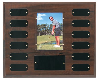 12 Plate w/ 3 1/2" x 5" Photo Holder, Completed Cherry Finish Perpetual Plaque