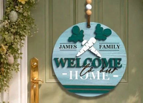 Personalized Easter Round Door Sign - Custom 3D Wooden Spring Welcome Decor