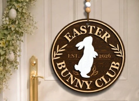 Personalized Easter Round Door Sign - Custom 3D Wooden Spring Welcome Decor