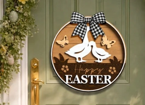 Personalized Easter Round Door Sign - Custom 3D Wooden Spring Welcome Decor