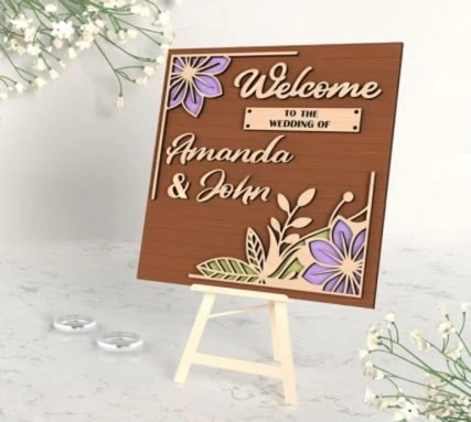 Personalized Wedding Welcome Sign - Custom 3D Layered Wood Reception Decor