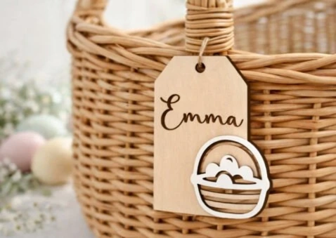 Personalized 3D Wooden Easter Tags - Custom Name Labels for Easter Baskets & Gifts
