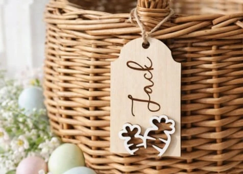 Personalized 3D Wooden Easter Tags - Custom Name Labels for Easter Baskets & Gifts