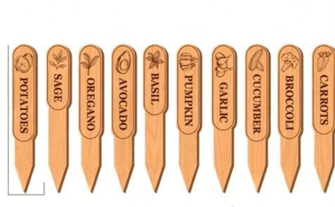 Personalized Wooden Garden Stakes & Storage Box Set - Custom Engraved Plant Markers