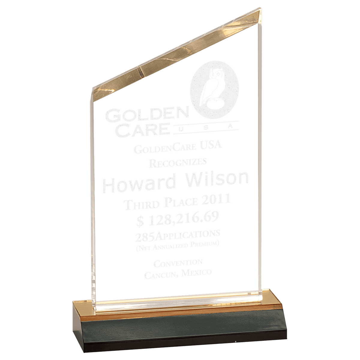 4" x 6" Gold Reflection Beveled Peak Acrylic with 5" Gold Mirror Base
