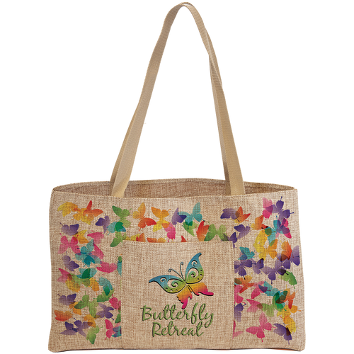 19" x 12" Burlap Shopping Bag with 5" Gusset and Outside Pocket