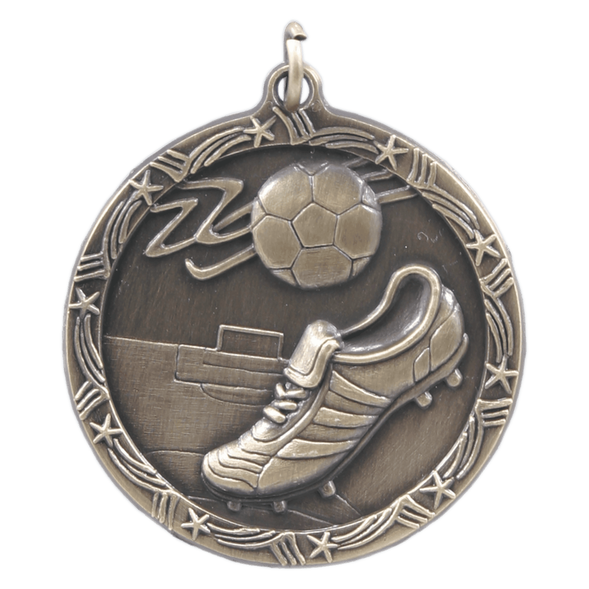 Antique Gold 1 3/4" Soccer Shooting Star Medal