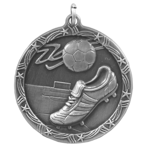 Antique Silver 1 3/4" Soccer Shooting Star Medal