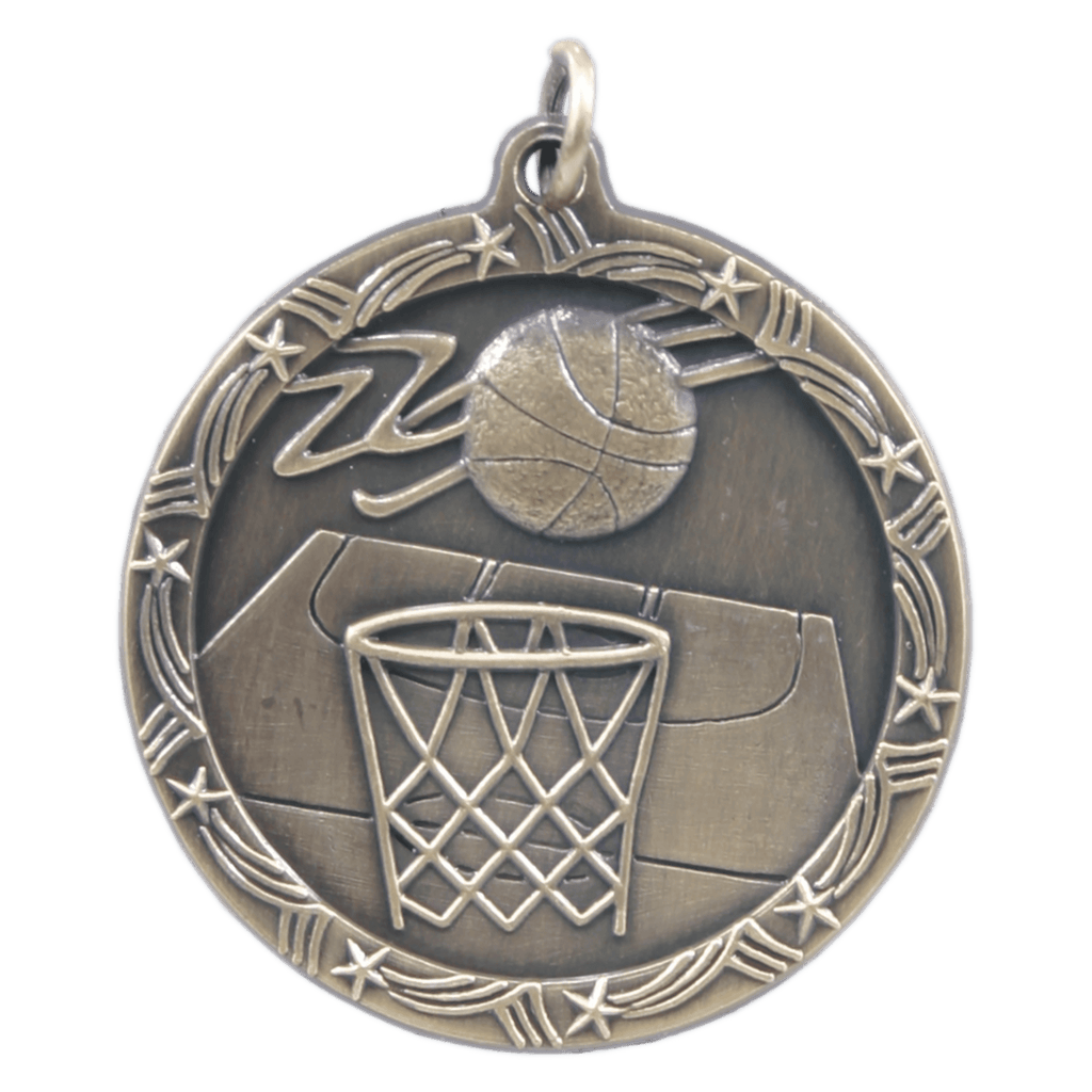 Antique Gold 1 3/4" Basketball Shooting Star Medal