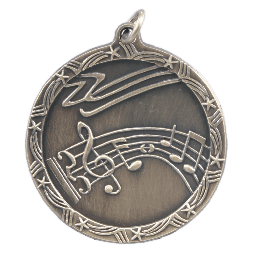 Antique Gold 1 3/4" Music Shooting Star Medal