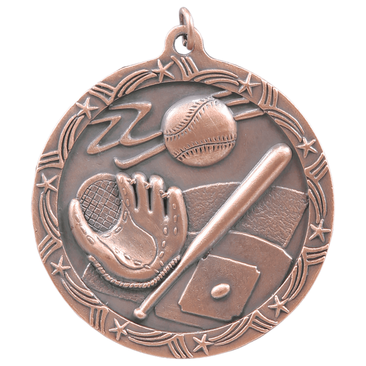 Antique Bronze 2 1/2" Baseball/Softball Shooting Star Medal