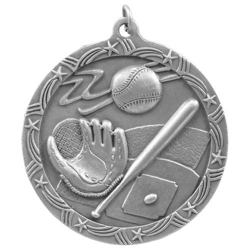 Antique Silver 2 1/2" Baseball/Softball Shooting Star Medal