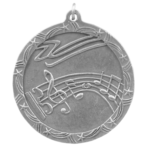 Antique Silver 2 1/2" Music Shooting Star Medal