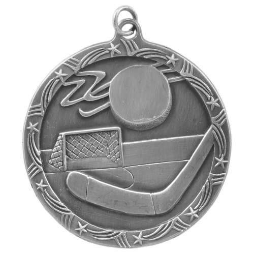 Antique Silver 2 1/2" Hockey Shooting Star Medal