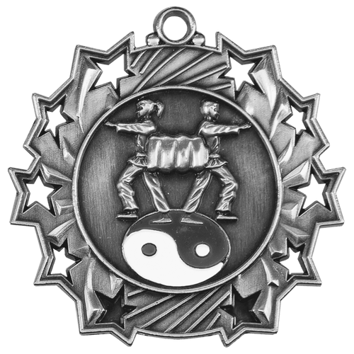 Antique Silver 2 1/4" Martial Arts Ten Star Medal