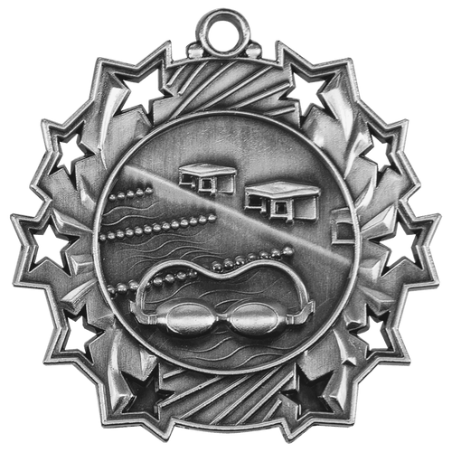 Antique Silver 2 1/4" Swimming Ten Star Medal