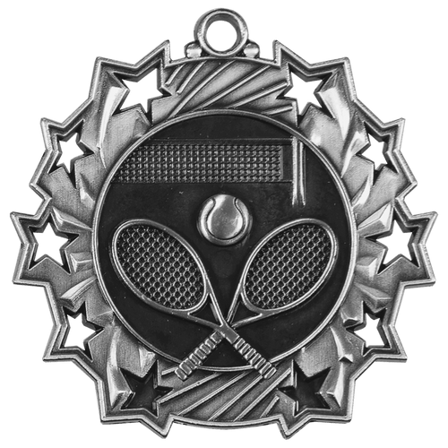 Antique Silver 2 1/4" Tennis Ten Star Medal