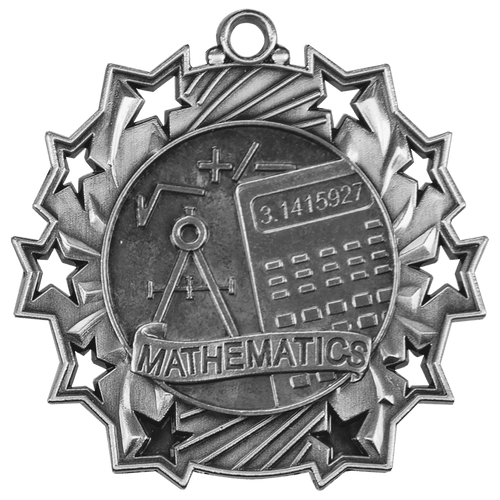 Antique Silver 2 1/4" Math Ten Star Medal