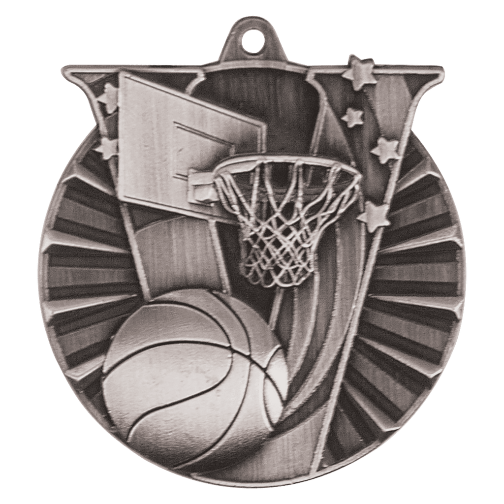 Antique Silver 2" Basketball Victory Medal