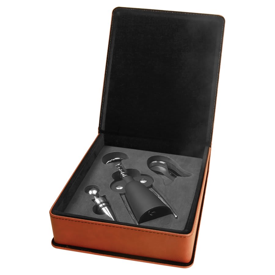 Rawhide Laserable Leatherette 3-Piece Wine Tool Gift Set