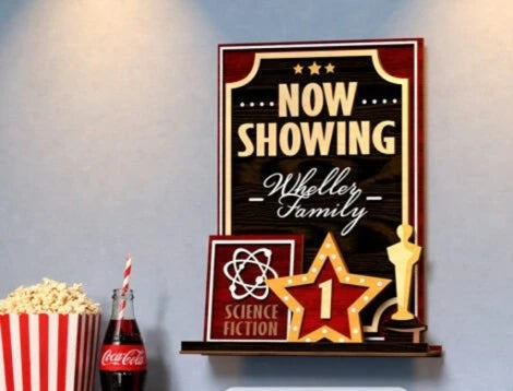 Personalized 3D Wooden Home Cinema Sign - Custom Vintage Movie Theater Decor