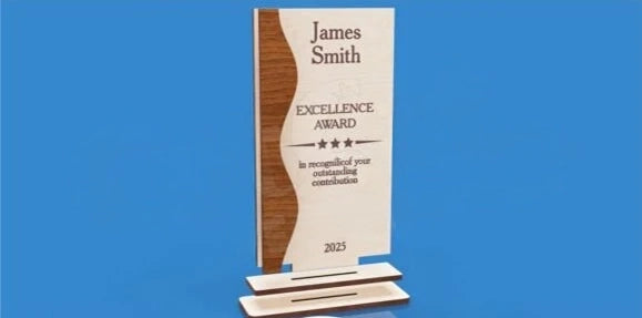 Personalized Modern Wave Excellence Trophy - Custom Engraved Wood Recognition Award