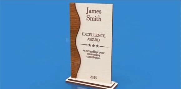 Personalized Modern Wave Excellence Trophy - Custom Engraved Wood Recognition Award