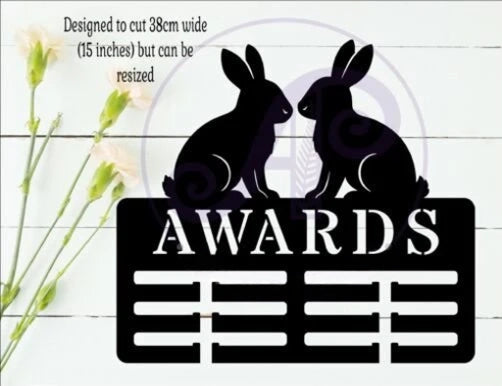Personalized Rabbit Show Award Holder - Custom Wooden Medal & Ribbon Display Sign
